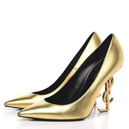 Saint Laurent Calfskin Opyum 100 Pumps 39 Gold 3 of 11