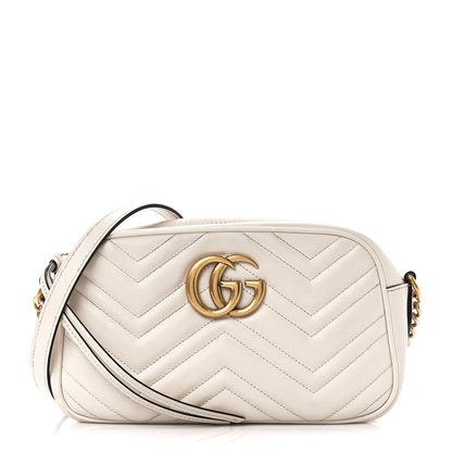 Gucci Calfskin Matelasse Small GG Marmont Chain Shoulder Bag White 1 of 13