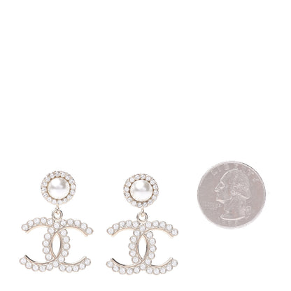 Chanel Crystal Pearl Bow-tiful CC Drop Earrings Gold 2 of 6