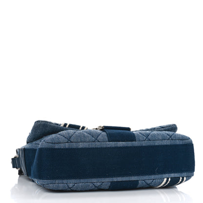 Chanel Denim Quilted Medium Airlines Buckle Messenger Bag Blue 4 of 10