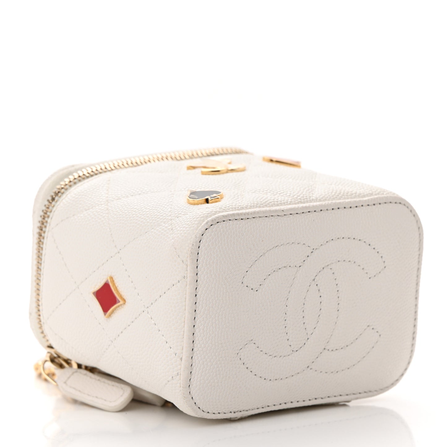Caviar Quilted Enamel Coco Casino Mini Vanity Case With Chain White