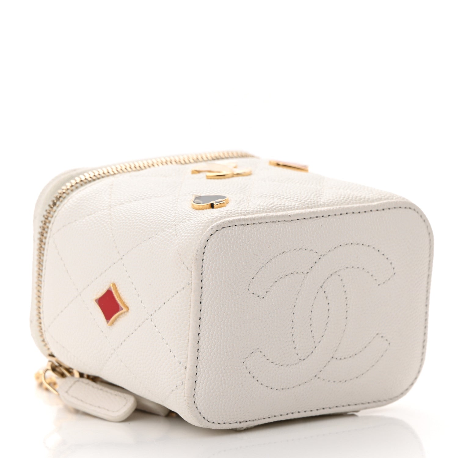 Chanel Caviar Quilted Enamel Coco Casino Mini Vanity Case With Chain White 4 of 17
