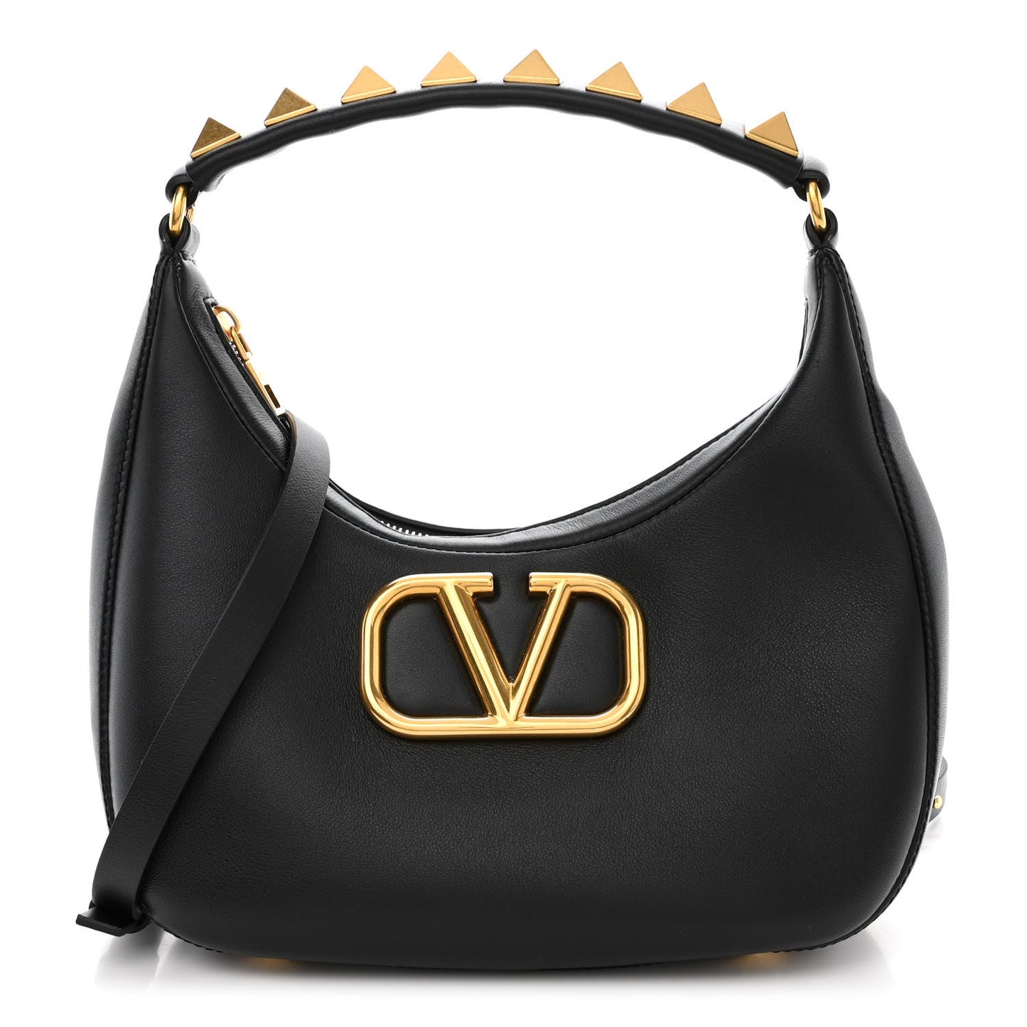 Calfskin Stud Sign Zip Hobo Black