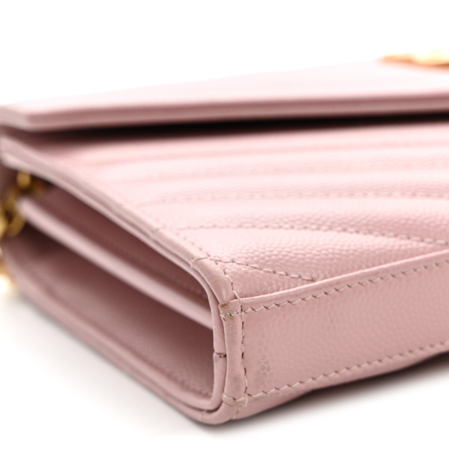 Saint Laurent Grain De Poudre Matelasse Chevron Monogram Chain Wallet Tender Pink 8 of 10