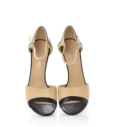 Chanel Lambskin Peep Toe Sandals 41.5 Beige Black 5 of 11
