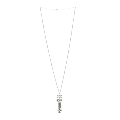 Chanel Crystal CC Bow Drop Necklace Silver 3 of 6