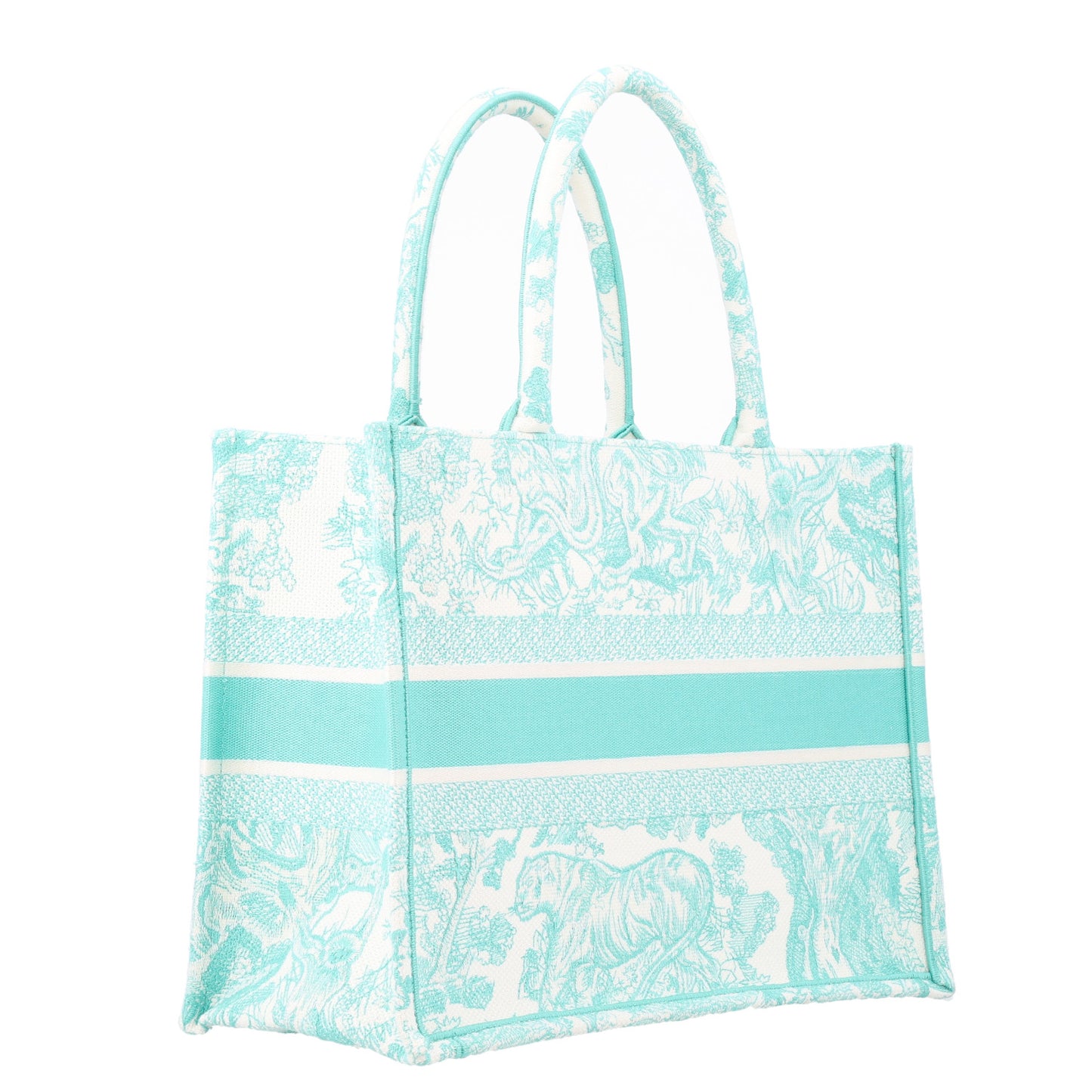 Canvas Embroidered Medium Dioriviera Toile De Jouy Book Tote Aquamarina