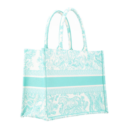Christian Dior Canvas Embroidered Medium Dioriviera Toile De Jouy Book Tote Aquamarina 3 of 10