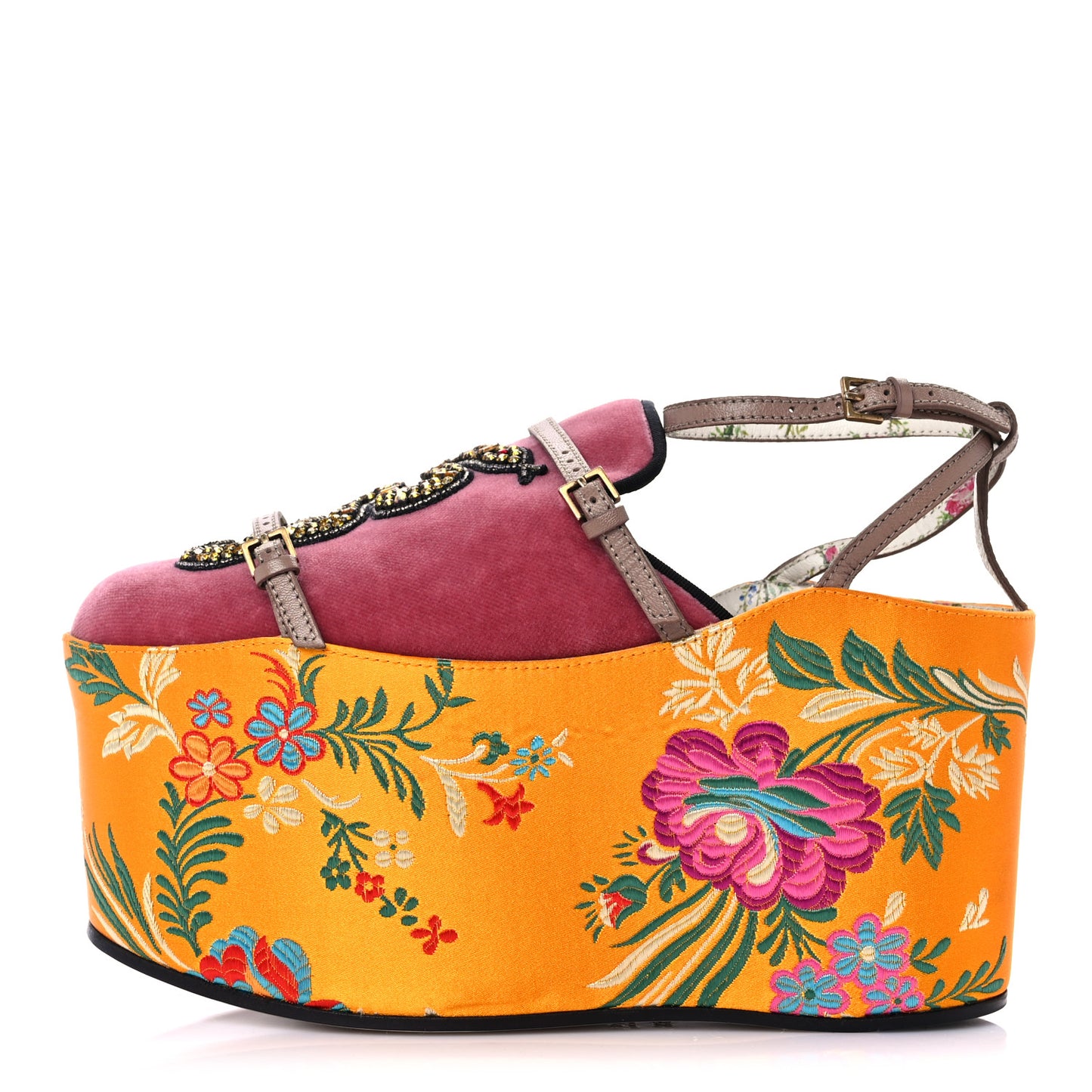 Velvet Silk Embellished Platform Detachable Slide 35.5 Tibet Red