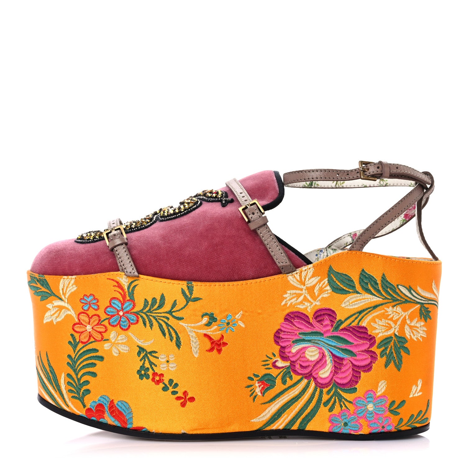 Gucci Velvet Silk Embellished Platform Detachable Slide 35.5 Tibet Red 1 of 10