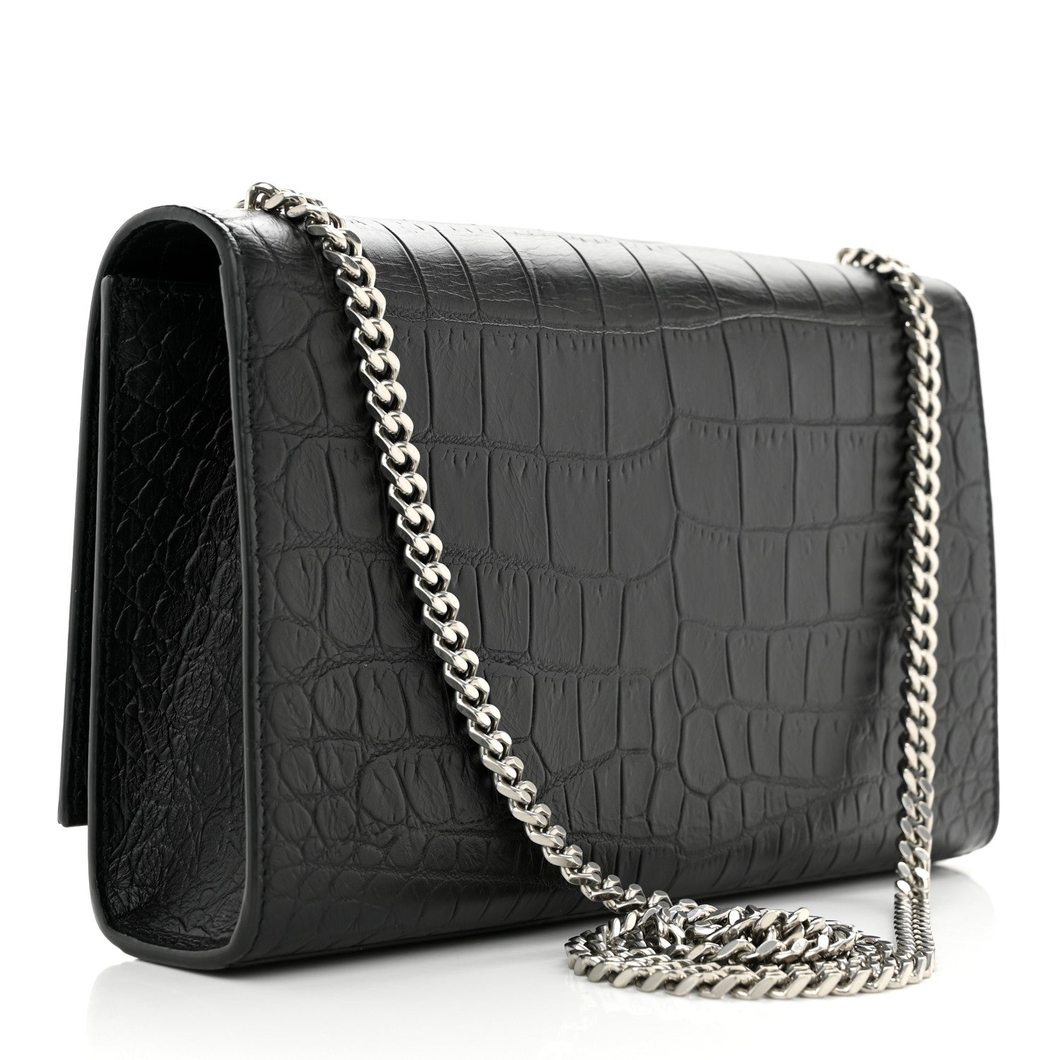 Saint Laurent Calfskin Crocodile Embossed Medium Classic Monogram Kate Tassel Satchel Black 3 of 11