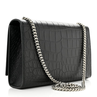 Saint Laurent Calfskin Crocodile Embossed Medium Classic Monogram Kate Tassel Satchel Black 3 of 11