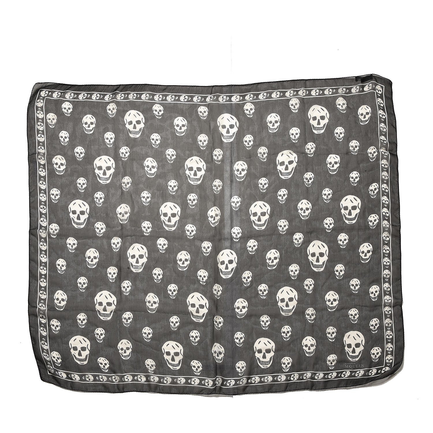 Alexander McQueen Silk Chiffon Skull Scarf Black Ivory 3 of 6