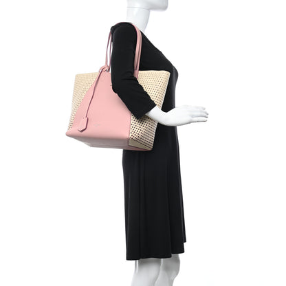 Louis Vuitton Calfskin Perforated Lockme Cabas Rose Poudre Creme 2 of 10