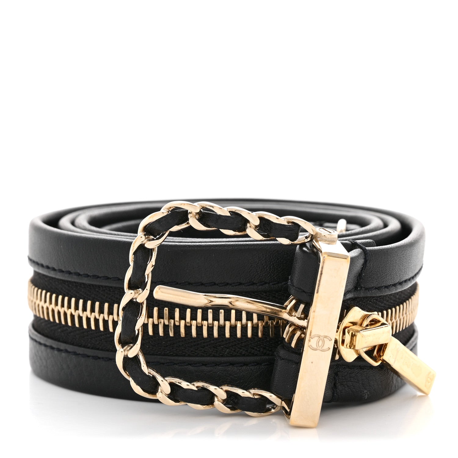 Chanel Calfskin Lambskin Zipper Chain CC Belt 85 34 Black 1 of 8