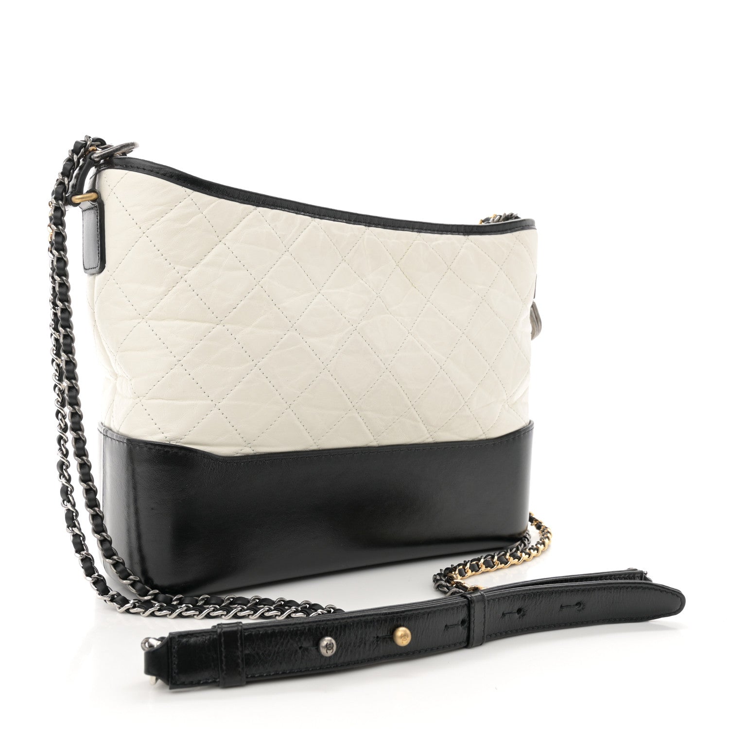 Chanel Aged Calfskin Quilted Medium Gabrielle Hobo Black White 3 of 10