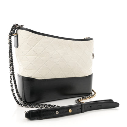 Chanel Aged Calfskin Quilted Medium Gabrielle Hobo Black White 3 of 10