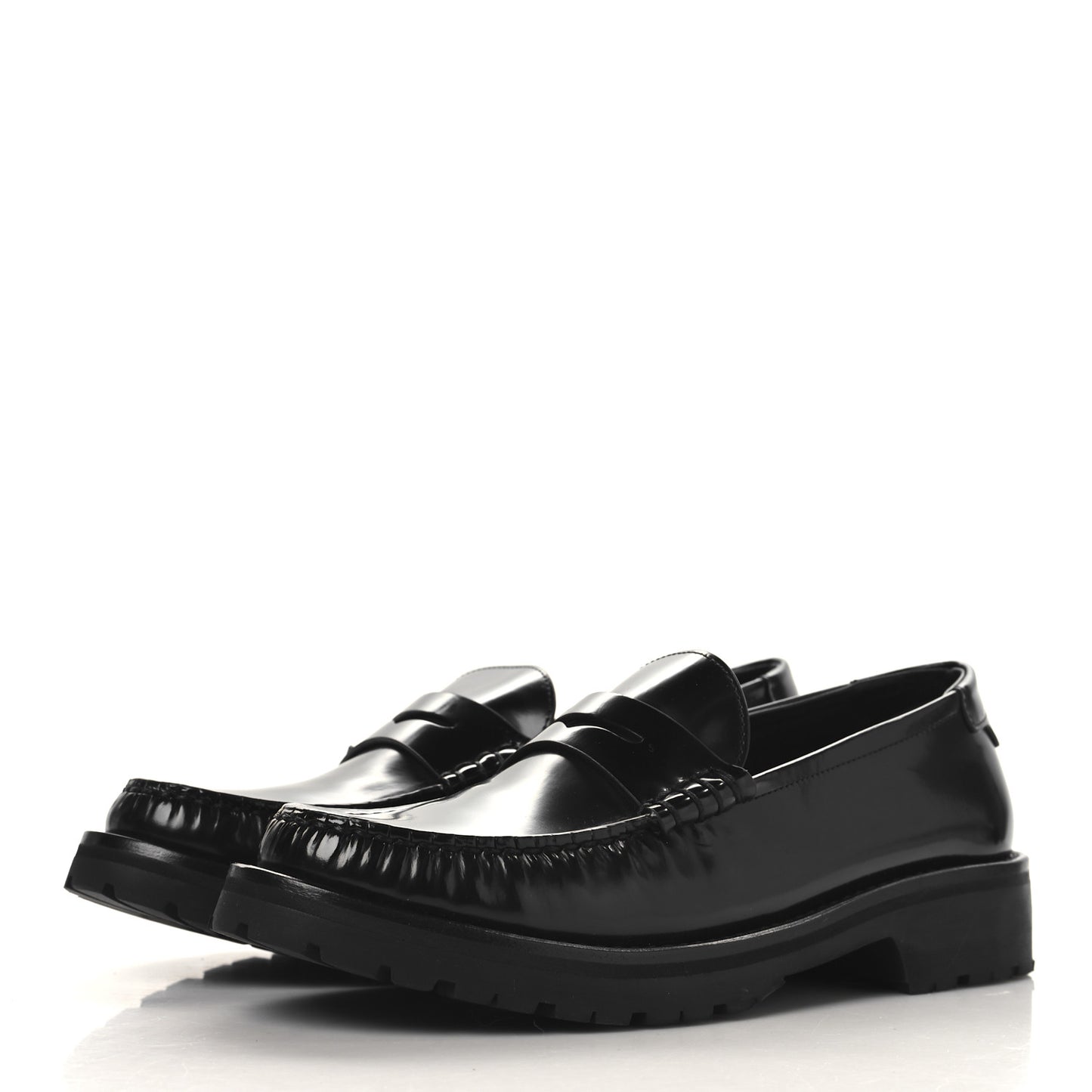 Glazed Calfskin Le Loafer 15 Penny Slippers 38.5 Black