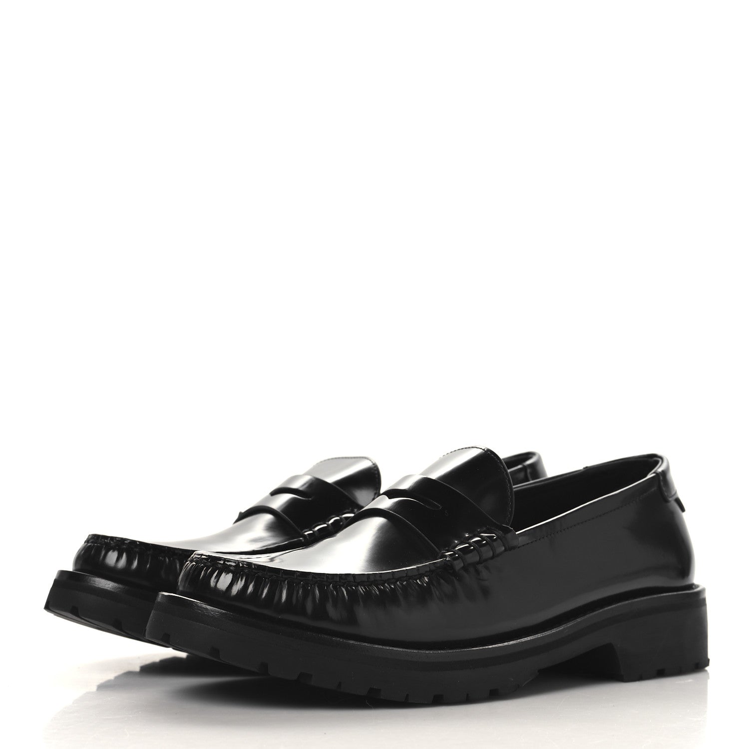 Saint Laurent Glazed Calfskin Le Loafer 15 Penny Slippers 38.5 Black 4 of 10