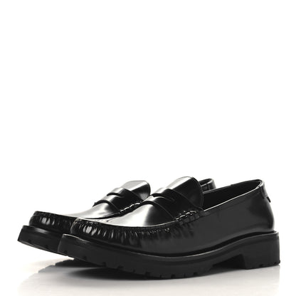 Saint Laurent Glazed Calfskin Le Loafer 15 Penny Slippers 38.5 Black 4 of 10