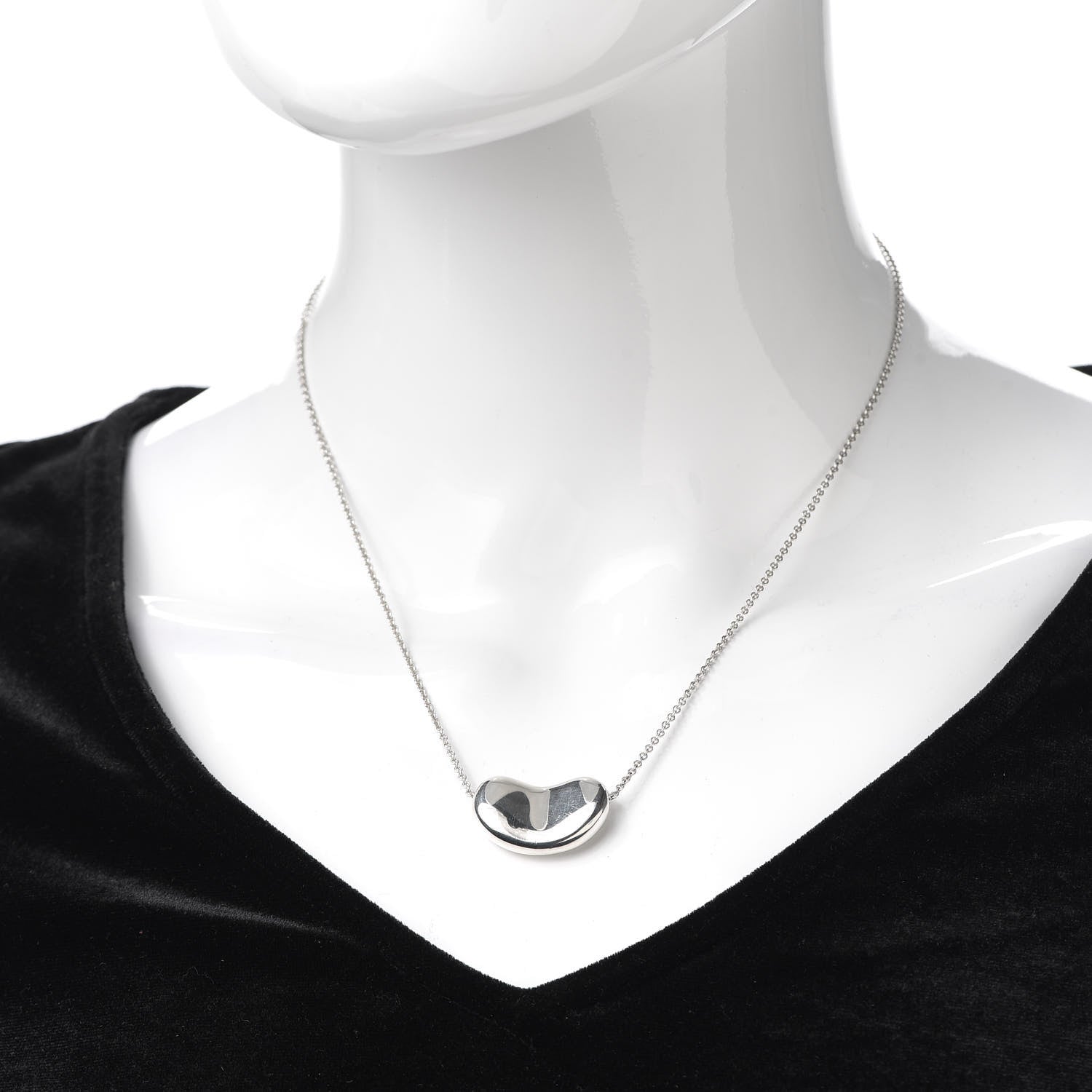 Tiffany Sterling Silver 20mm Elsa Peretti Bean Pendant Necklace 2 of 6