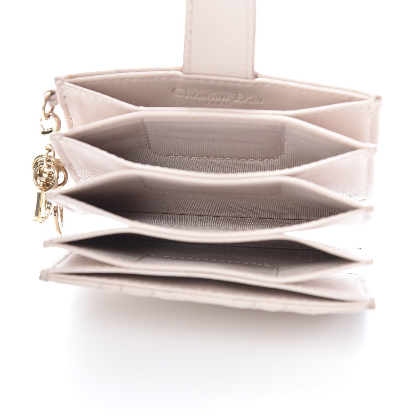 Lambskin Cannage Lady Dior 5-Gusset Card Holder Light Pink