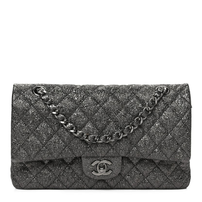 Chanel Metallic Crackled Calfskin Medium Double Flap Argent Fonce 1 of 8