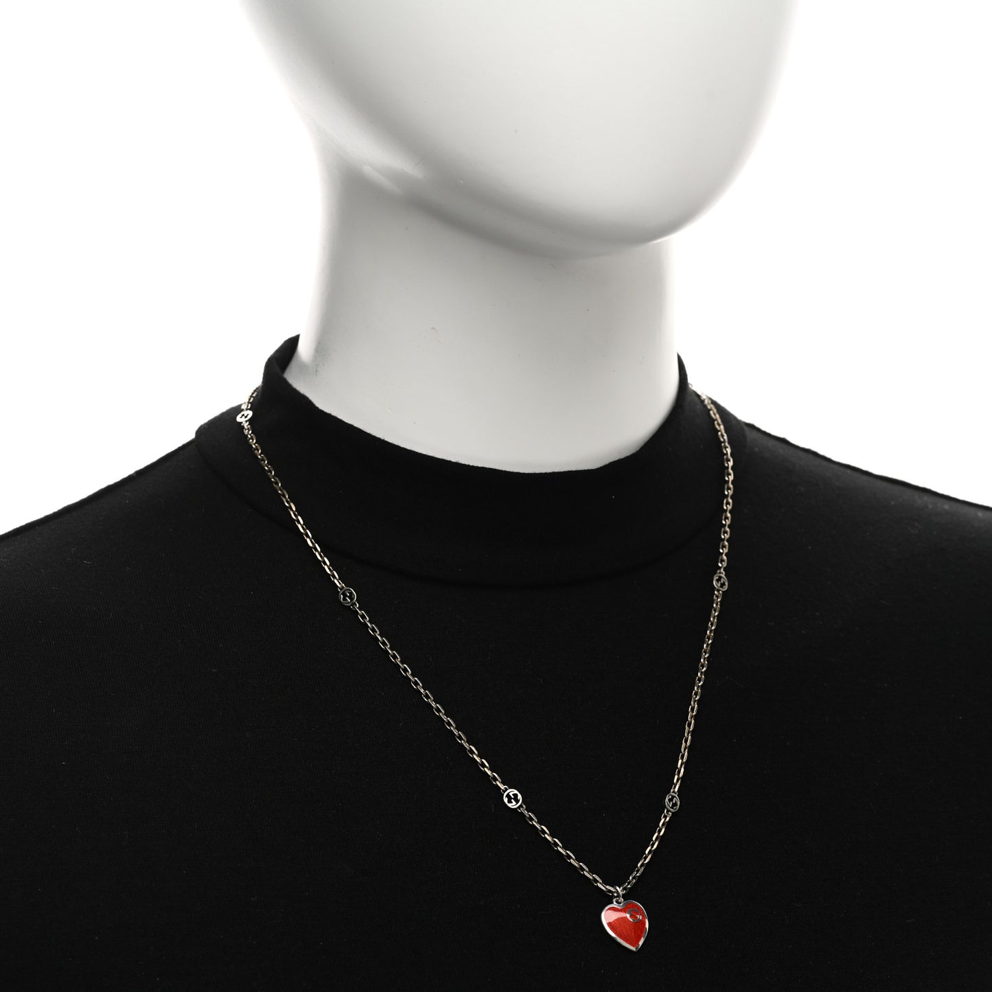 Sterling Silver Enamel Interlocking G Heart Necklace Red