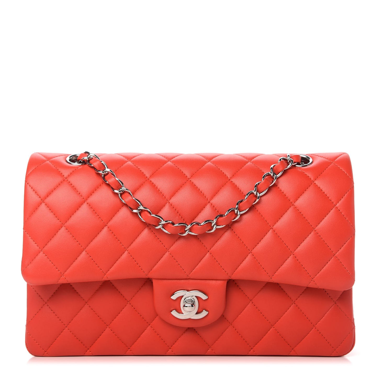 Lambskin Quilted Medium Double Flap Red