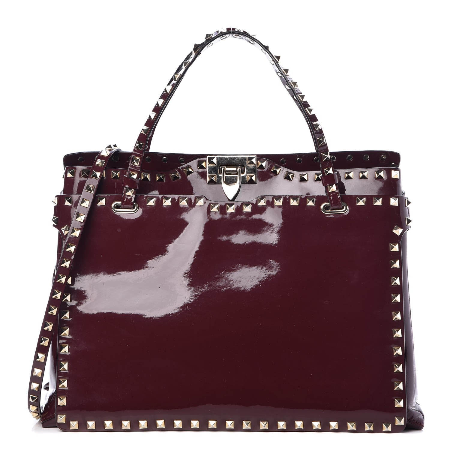 Valentino Garavani Patent Rockstud Flip Lock Tote Rubin 1 of 11