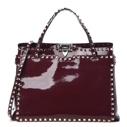 Valentino Garavani Patent Rockstud Flip Lock Tote Rubin 1 of 11
