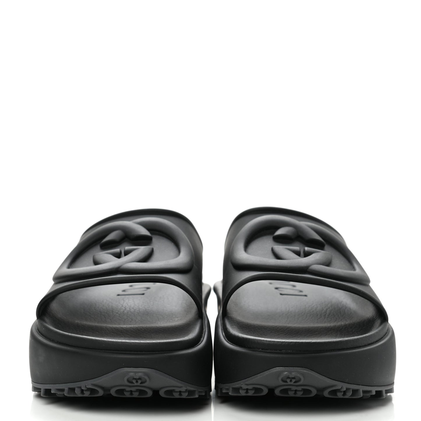 Soft Rubber Mens Interlocking G Platform 42mm Slide Sandals 8 Black