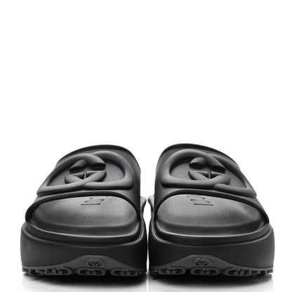 Gucci Soft Rubber Mens Interlocking G Platform 42mm Slide Sandals 8 Black 10 of 10
