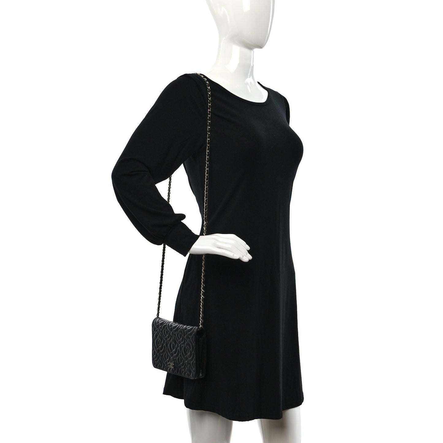 Caviar Camellia Embossed Wallet On Chain WOC Black