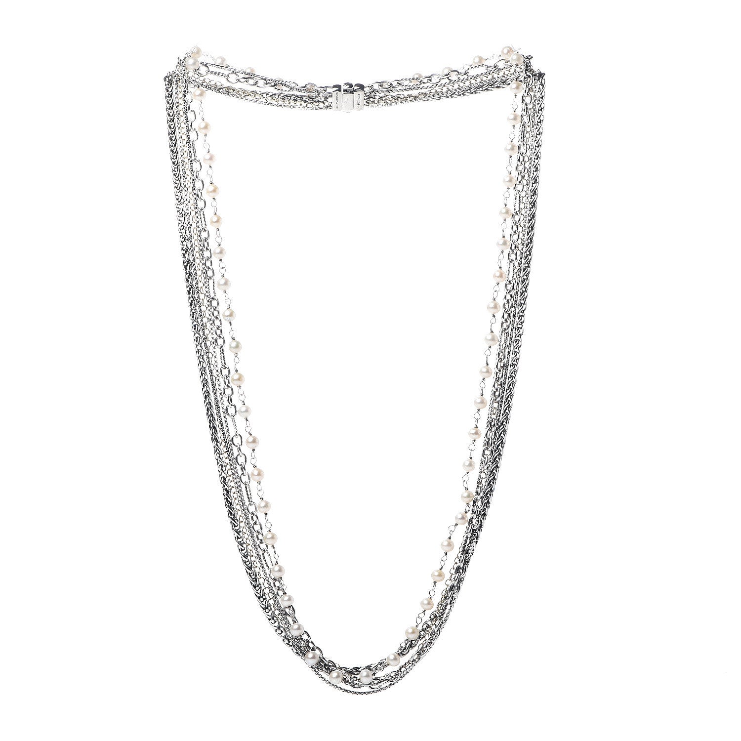 David Yurman Sterling Silver 18K Yellow Gold Pearl Multi Chain Necklace 3 of 4