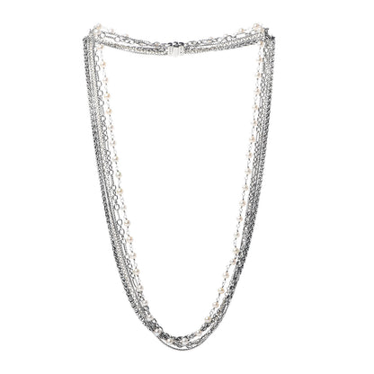 David Yurman Sterling Silver 18K Yellow Gold Pearl Multi Chain Necklace 3 of 4
