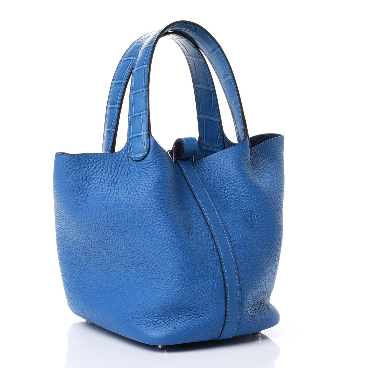 Taurillon Clemence Matte Alligator Picotin Lock Touch 18 PM Bleu Zellige