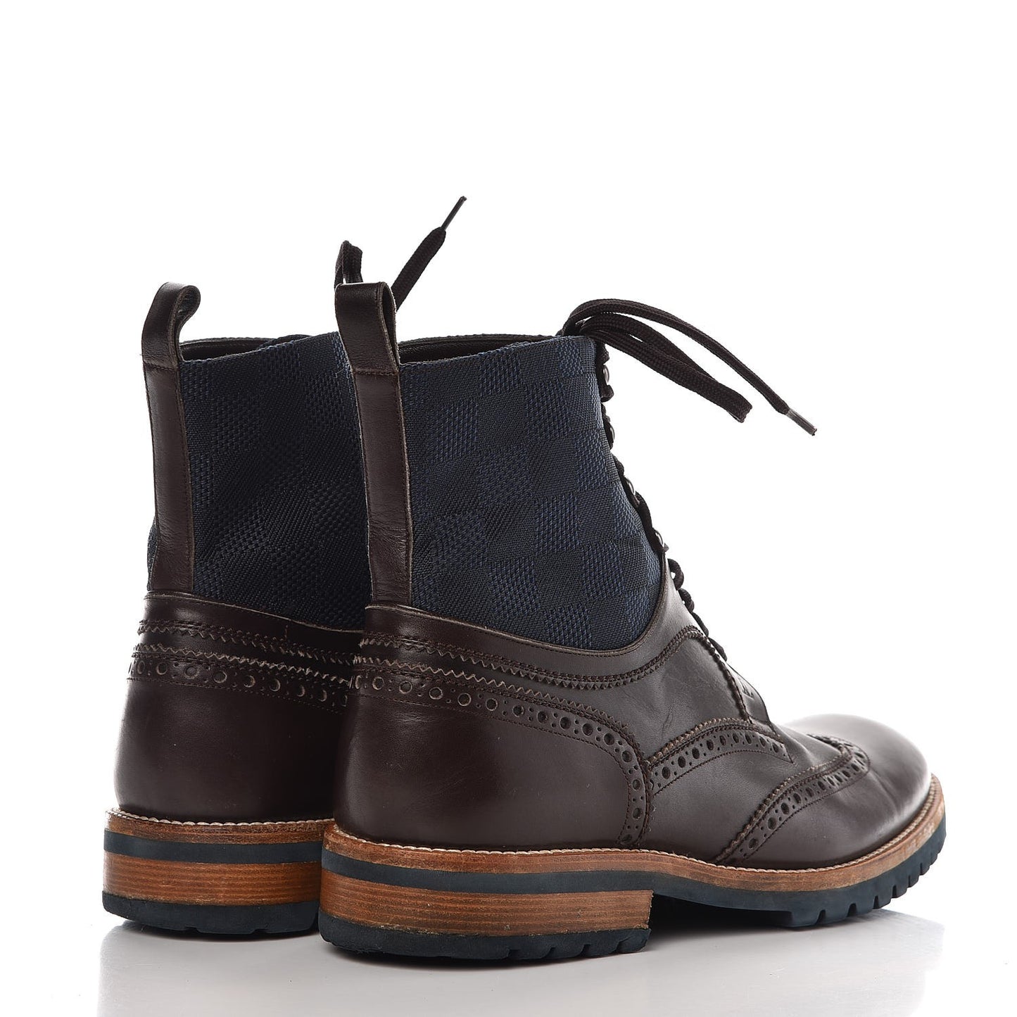 Mens Calfskin Nylon Damier Short Boots 10 Brown Blue