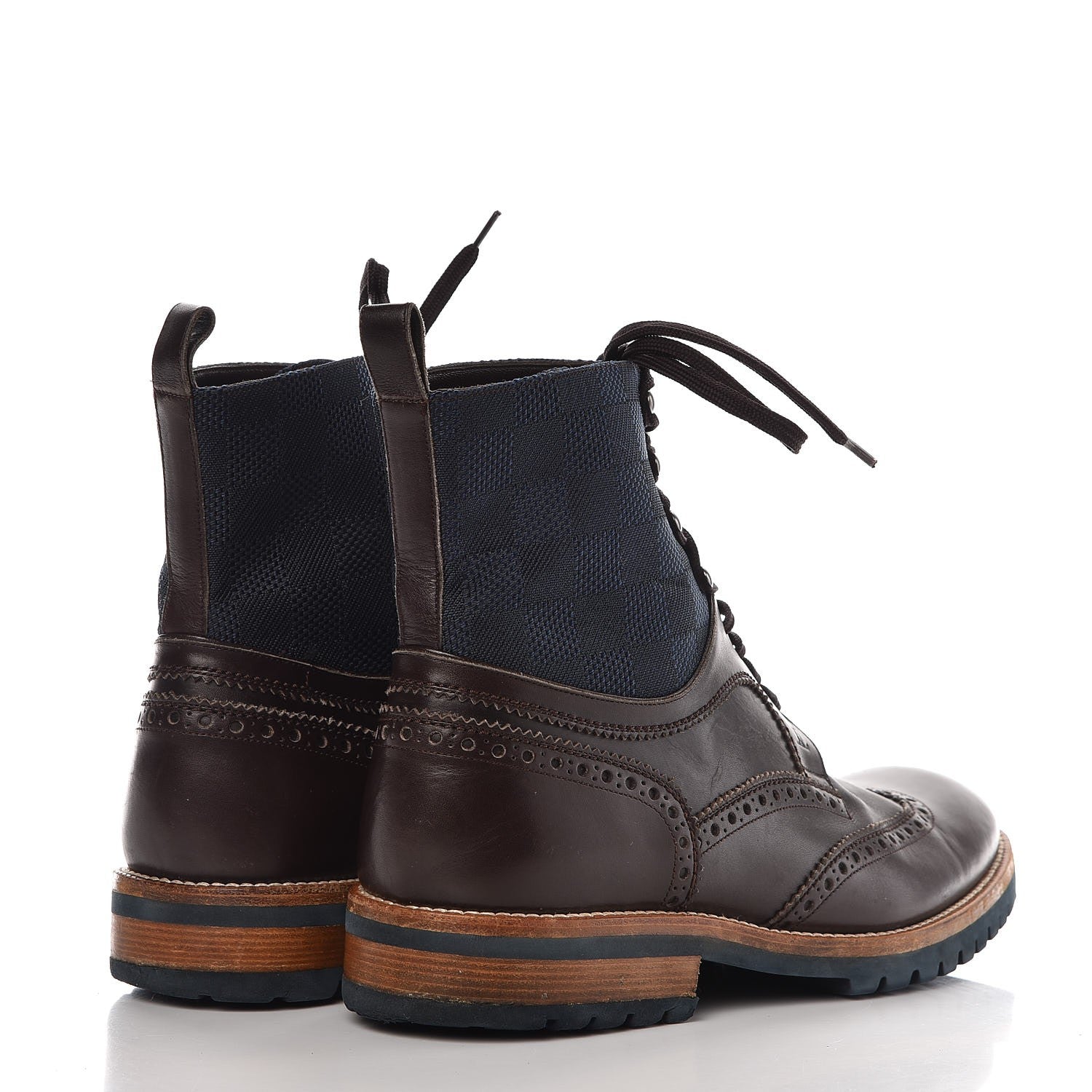Louis Vuitton Mens Calfskin Nylon Damier Short Boots 10 Brown Blue 4 of 11