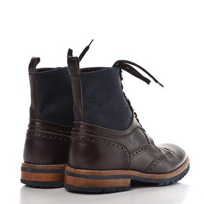 Louis Vuitton Mens Calfskin Nylon Damier Short Boots 10 Brown Blue 4 of 11