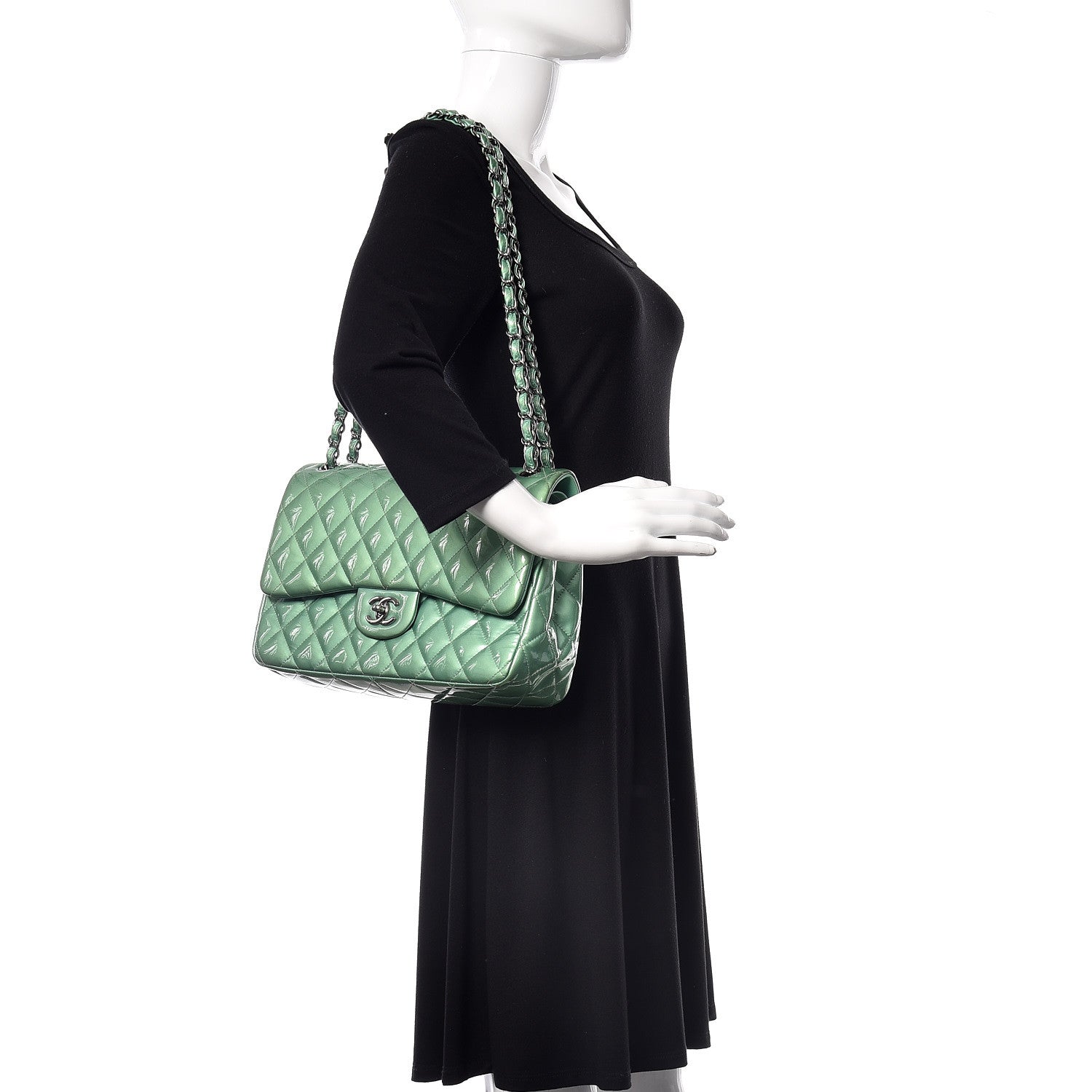 Chanel Patent Quilted Jumbo Double Flap Green 2 of 23