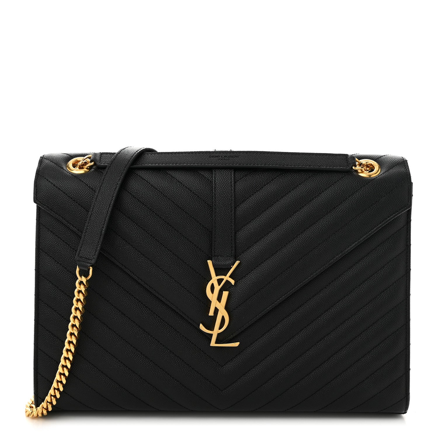 Saint Laurent Grain De Poudre Matelasse Chevron Large Monogram Satchel Black 1 of 10