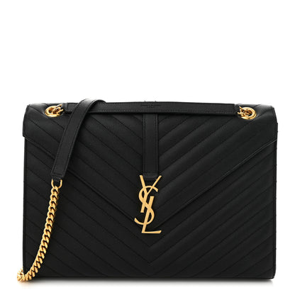 Saint Laurent Grain De Poudre Matelasse Chevron Large Monogram Satchel Black 1 of 10