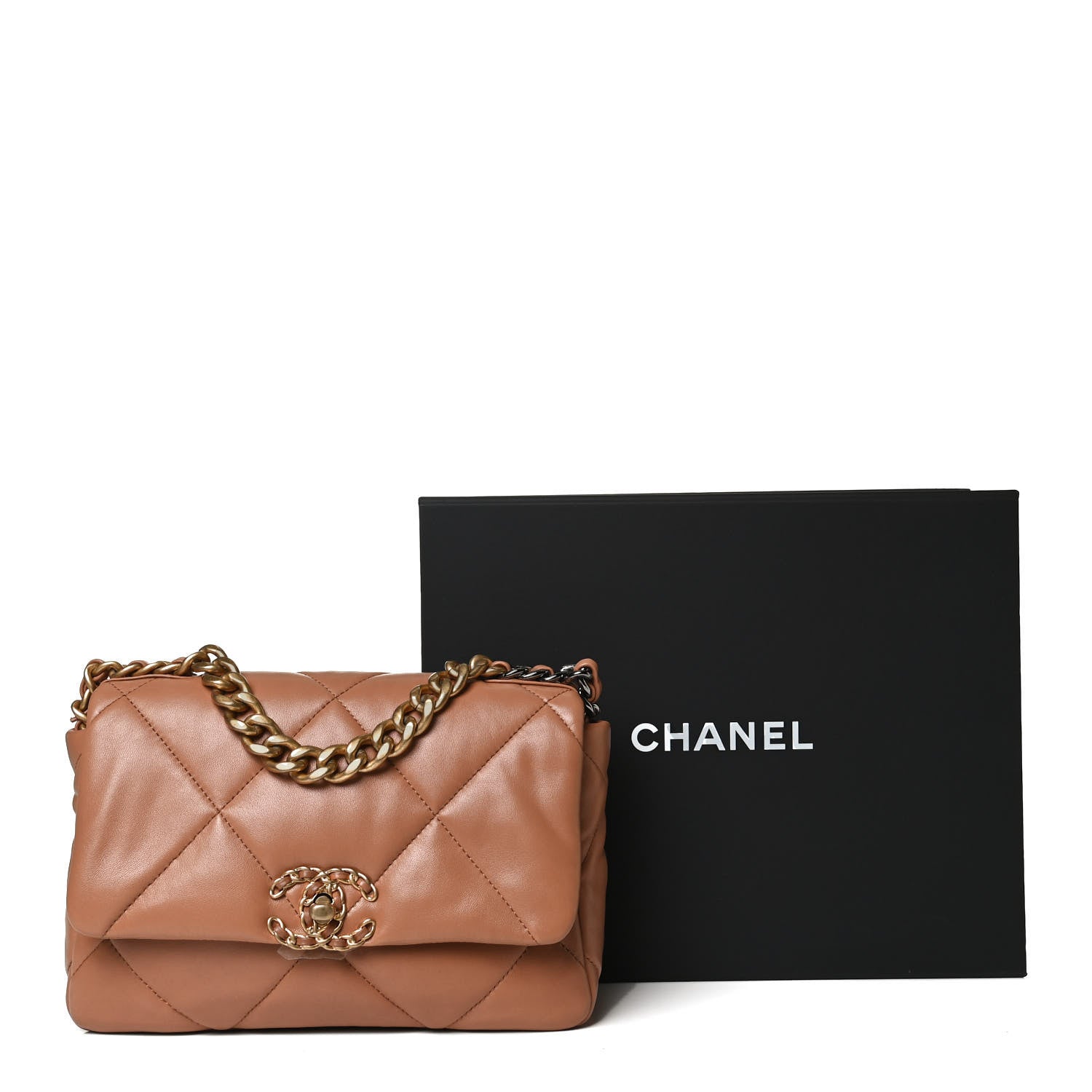 Chanel Lambskin Quilted Medium Chanel 19 Flap Light Brown 12 of 12
