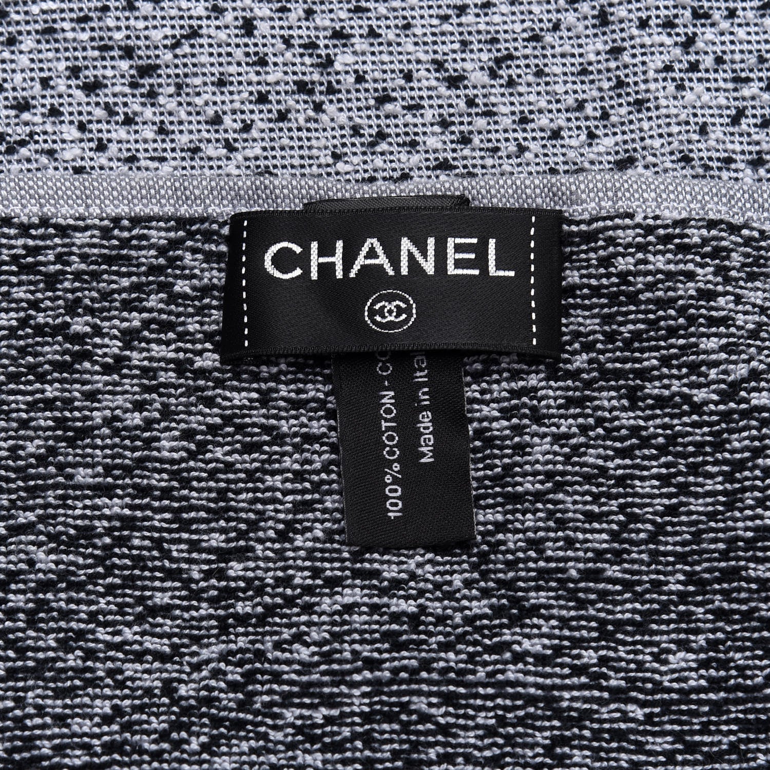 Chanel Terry Cotton CC Beach Towel Grey Black 3 of 3
