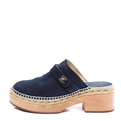 Chanel Suede Calfskin CC Turn Lock Clog 40 Navy 1 of 10