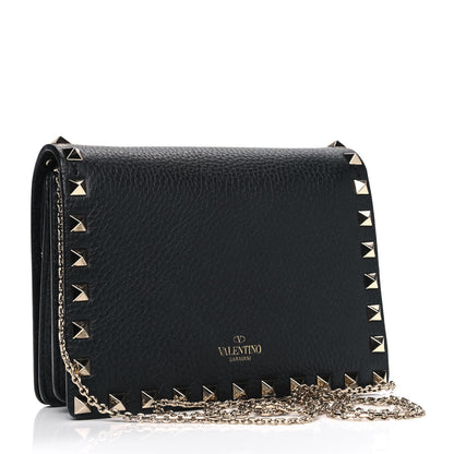 Valentino Garavani Pebbled Calfskin Rockstud Wallet on Chain Black 2 of 5