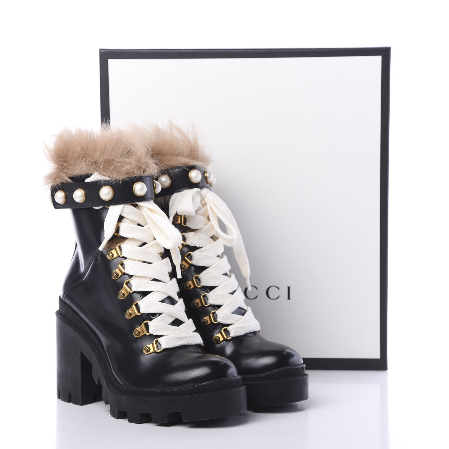 Magnum Calfskin Fur Pearl Lace Up Combat Ankle Boots 37 Black Naturale