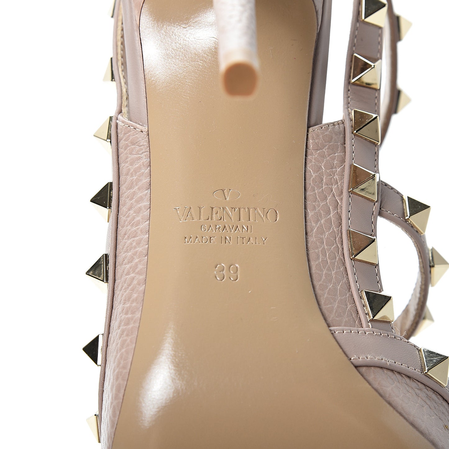 Pebbled Calfskin Rockstud Ankle Strap Pumps 39 Poudre