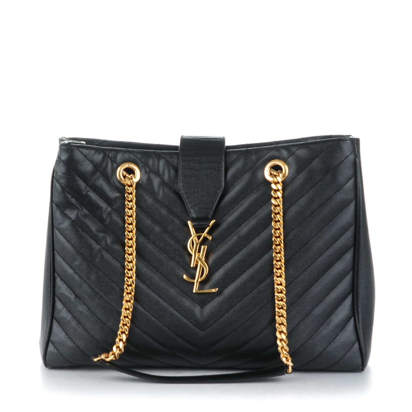 Grain De Poudre Matelasse Chevron Monogram Shopping Bag Black